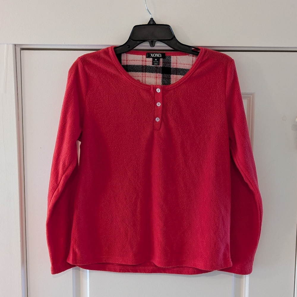 XOXO Red Long Sleeve Top with Plaid Detail, Size M